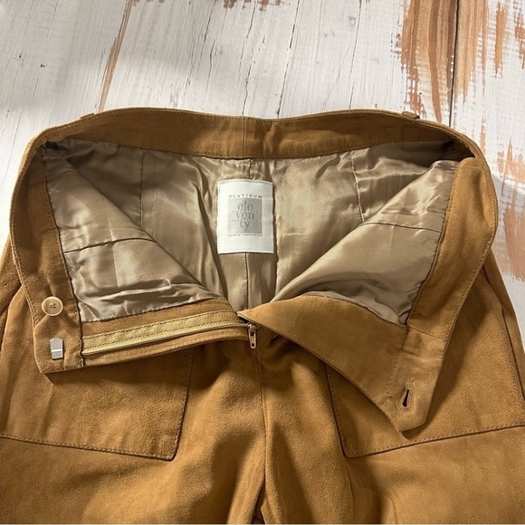 Eleventy Platinum Leather Suede Straight Leg Pants Size US 2 EU 40 Camel Brown - Picture 3 of 12